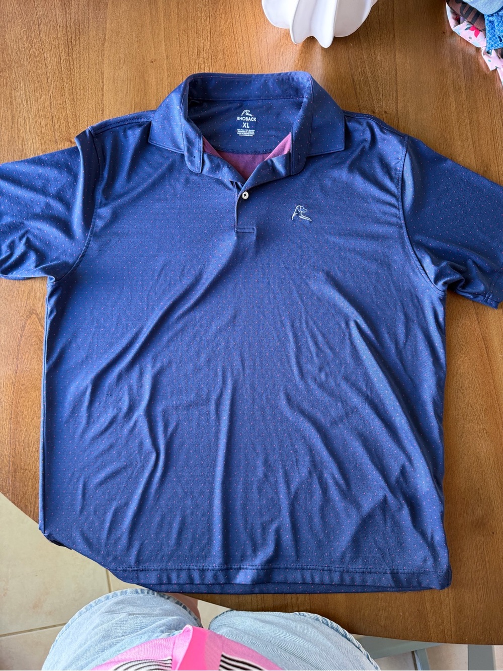 Rhoback Men’s Navy Polo with Subtle Dot Accent